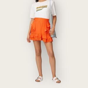 Ramy Brook Brit Eyelet Mini Skirt | XS Extra Small Orange Ruffled Tiered Flirty